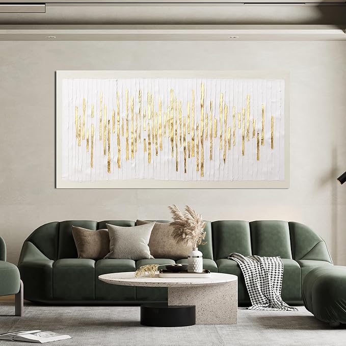 Canvas Wall Art Decor Modern Large Wall Decor For Living Room Gold Abstract Wall Art White Textured Wall Art Large Artwork for Walls Canvas Prints Art Work For Home Office Wall Decor 29" X 58"