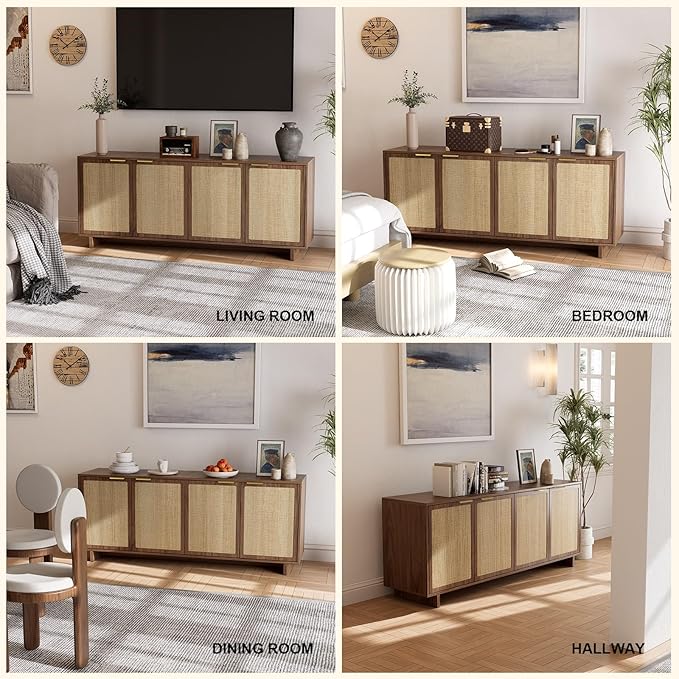 TV Stand for Living Room, Boho Entertainment Center for Bedroom with Adjustable Shelves, Farmhouse Television Stands with Large Storage, Media Console Table for TVs up to 45 50 55 60 65in