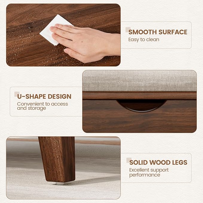 VOPEAK Lift Top Coffee Table with Storage, Large Square Coffee Table with Thickened Cushion, Family Gathering Center Table, Modern Wooden Coffee Tables for Living Room, Solid Wood Legs, Walnut