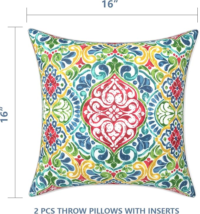 LVTXIII Outdoor/Indoor Throw Pillows, Decorative Patio Accent Pillows, Fluffy Water Repellent Garden Cushions for Home Patio Coach Sofa Use, 16×16 Inch, Pack of 2, Damask Red