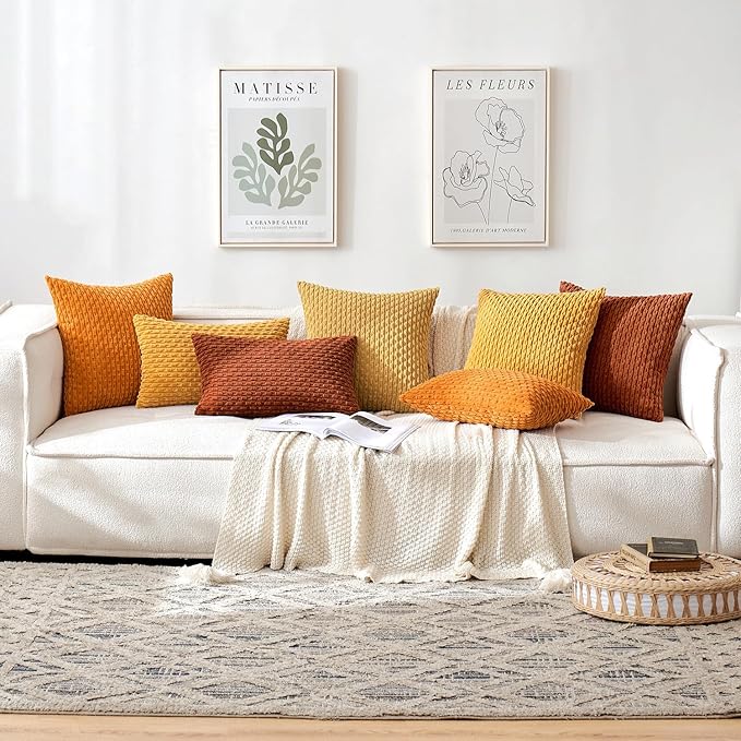 MIULEE Throw Pillow Covers Soft Corduroy Decorative Set of 2 Boho Striped Pillow Covers Pillowcases Farmhouse Home Decor for Spring Couch Bed Sofa Living Room 18x18 Inch Gold