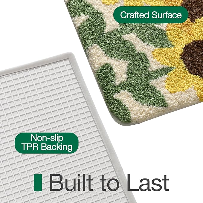 LUMI Bathroom Rug 20x32, Soft Absorbent Microfiber Bath Mats, Non-Slip Machine Wash Bath Mats for Bathroom, Shower and Bathtub Floor, Sunflower