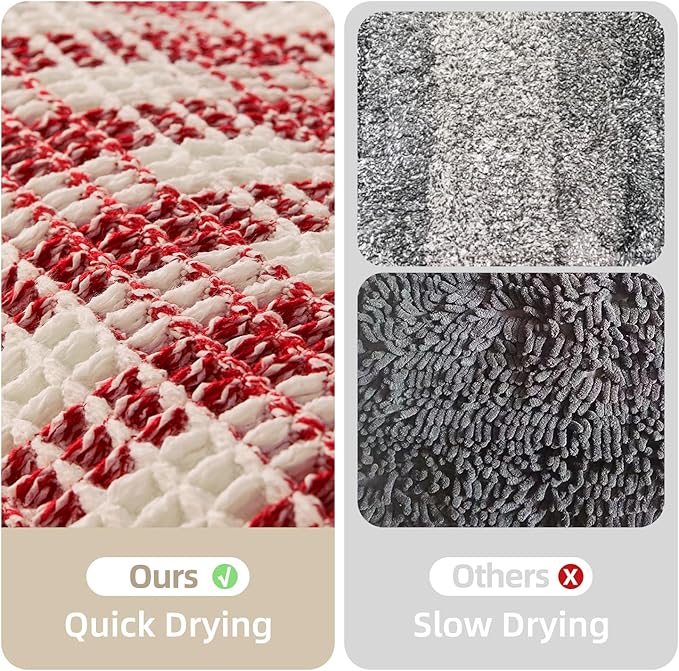 Waffle Bath Mat, Boho Bathroom Rugs Non Slip Washable Absorbent Checkered Bathroom Mat Quick Dry Cute Bath Mat, 48"x24" Red and White