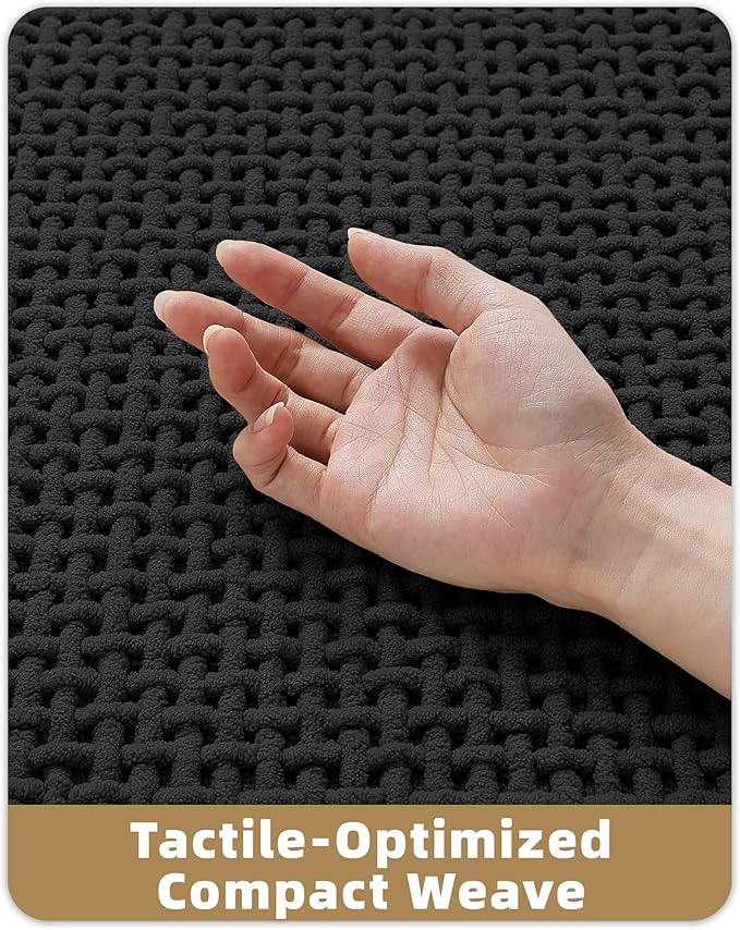 Color&Geometry Ultra Soft Chenille Bathroom Rugs Non Slip Rubber Backing, Machine Washable, Super Absorbent Floor Mat for Bathroom, Bathtub & Shower, Quick Dry Black Small Bath Mat, 16"x24"