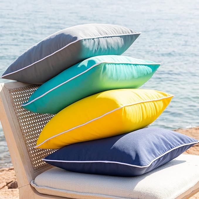 Phantoscope Pack of 2 Outdoor Waterproof Solid Throw Decorative Pillow Cover Decorative Square Outdoor Pillows Cushion Case Patio Pillows for Couch Tent Sunbrella (20''x20'', Turquoise)