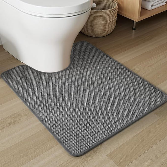 PADOOR Braided U Shaped Toilet Rug, 20x24 Grey, Super Absorbent, Non Slip, Machine Washable, Bathroom Floor Mat