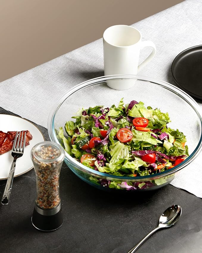 NUTRIUPS Flat 5QT Big Tempered Glass Bowl for Serving Salad-13 inch