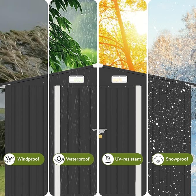 COMHOMA Shed Outdoor Storage Shed Metal,Lockable Doors Tool Sheds with Sloping Roof,Steel Garden Shed with Air Vent for Backyard,Patio,Lawn,Poolside (Grey, 10'*8'/Base)