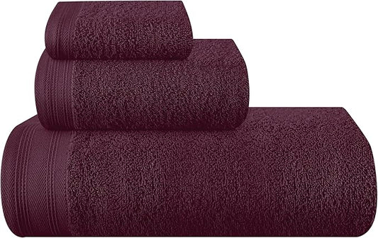 Ultra Soft 3 Pack Cotton Towel Set, Contains a Bath Towels 28x55 inch, a Hand Towels 16x24 inch & a Wash Coths 12x12 inch, Ideal Everyday use, Compact & Lightweight - Burgundy, Medium