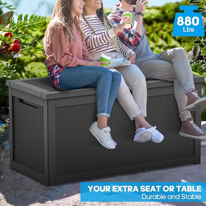 Vixzen 260 Gallon Resin Deck Box, Lockable Outdoor Storage Box for Patio Cushions Storage Furniture,Garden Tools, Pool Supplies, Weatherproof and UV Resistant- Black