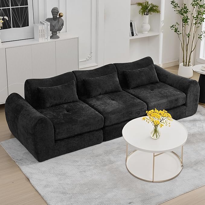MAXMAXX 102" Modular Sectional Cloud Sofa,4-in-1 Folding Convertible Sofa Bed, Floor Boneless Couch, Modular Cushion Couch,Suitable for Living Room,Bedroom and Recreation Room (Black)