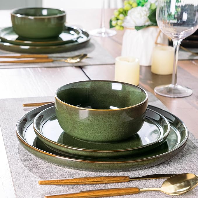 AmorArc Stoneware Dinnerware Sets for 4,Round Reactive Glaze Ceramic Plates and Bowls Set,Highly Scrath Resistant | Dishwasher & Microwave Safe Dishes Set,Service for 4 (12pc)