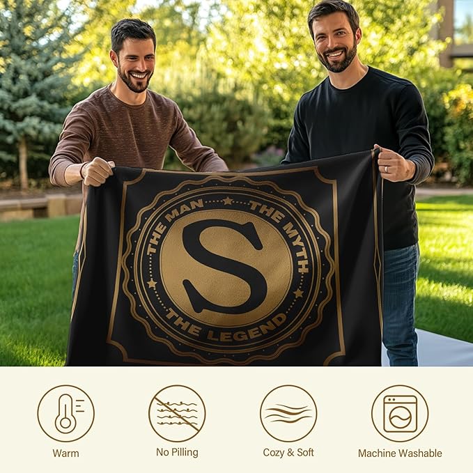 Happy Birthday Gifts for Men, Men Birthday Gifts for Dad Fathers Day, Blanket for Man, Throw Blanket for Him, Creative Gift for Dad, Grandpa and Uncle, Initial Letter S Blanket 50"x60"