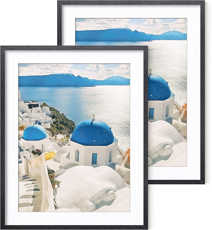 Axeman 20x30 Picture Frame with Mat for 16x24, Solid Oak Wood Poster Frame with Tempered Glass, Wooden 20''x30'' Minimalist Photo Frame with Wall Hooks Puzzle Frame, Set of 2, Black