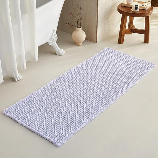 Waffle Runner Rug Bathroom, Boho Bathroom Rugs Non Slip Washable Long Super Absorbent Quick Dry Cute Bath Mat Farmhouse Bath Mat, 60''x24'' Lavender Cream