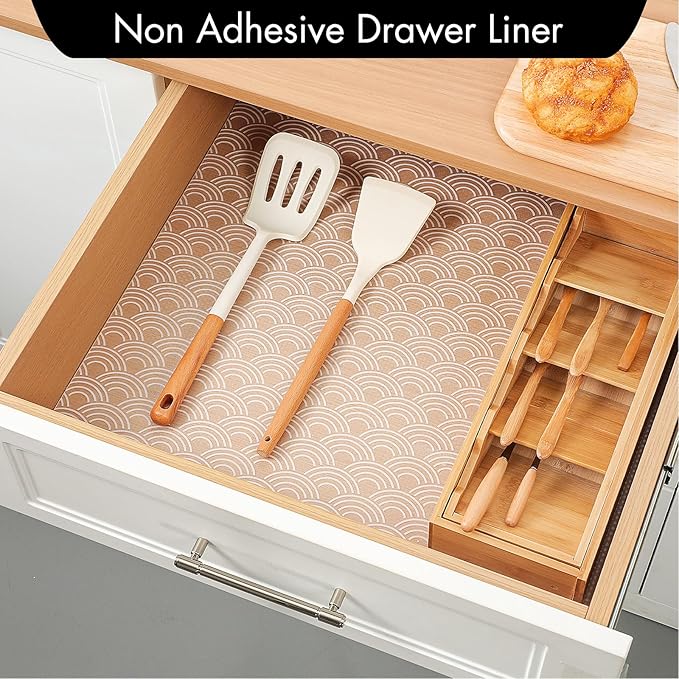 Cooyes Shelf Liners for Kitchen Cabinets – Non Adhesive Drawer and Cabinet Liner, Waterproof and Oil-Proof Kitchen Cupboard Shelf Paper EVA Material Fridge Liner for Refrigerator – Modern Pattern