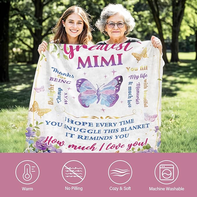 Mimi Gifts, Mimi Gifts for Grandma Blanket, Birthday Gifts for Mothers Day, Soft Blanket for Grandma from Grandkids, Grandmother Gift Ideas, Mimi Throw Blanket 60“x 50”