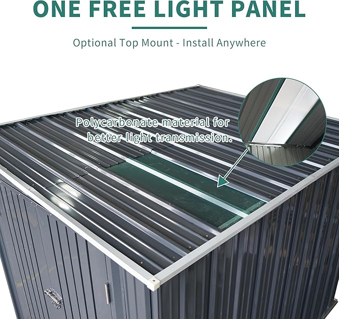 6x8FT Galvanized Steel Outdoor Storage Shed with Lockable Double Doors, Metal Lean to Shed with Free PC Light Board for Tools, Bikes & Patio Essentials (Without Floors)