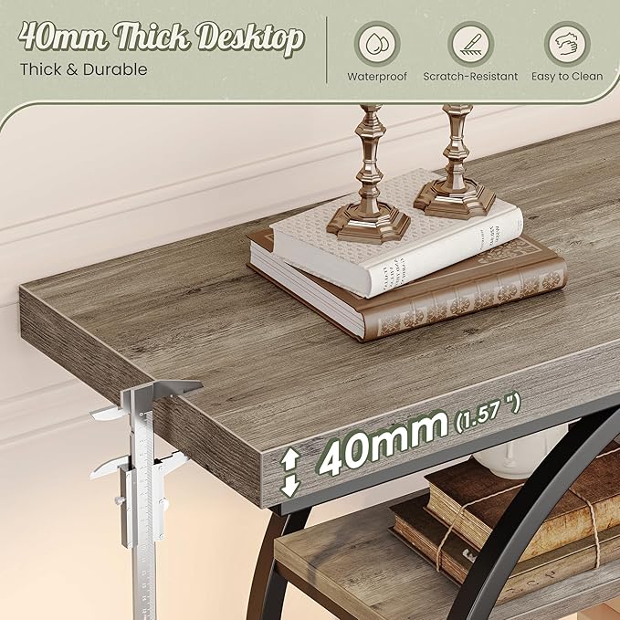 Huuger 41.3 Inch Entryway Table, Modern Console Sofa Table, Accent Table with Shelves, for Entry, Hallway, Entrance, Foyer, O-Shaped Metal Frame, Grey