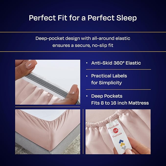 California Design Den King Sheets Deep Pocket Set - Luxury 1000 Thread Count Sateen, Thick and Natural 100% Cotton King Sheet Set, Soft, Breathable and Durable Bedding - Sepia Rose