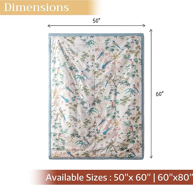 Maison d' Hermine Throw Blanket for Couch Lightweight Soft Warm Breathable Cotton Throw Blankets for Bed Girls Boys Women Men Gifts Sofa Travel Living Room Chair Bedding (60"x80", Hokuzai)