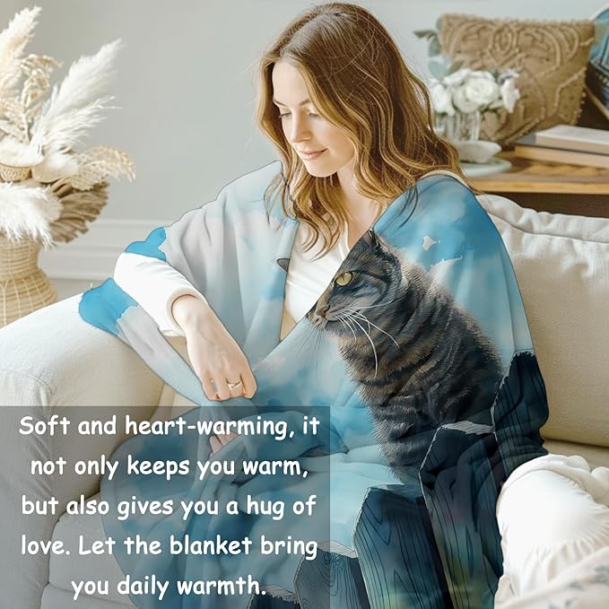 Cute Cat Flannel Blanket, Cat Gifts, Cat-Themed Blanket for Women, Soft Lightweight Throw Blankets for Bed Home Travel Decor 40" x 50"