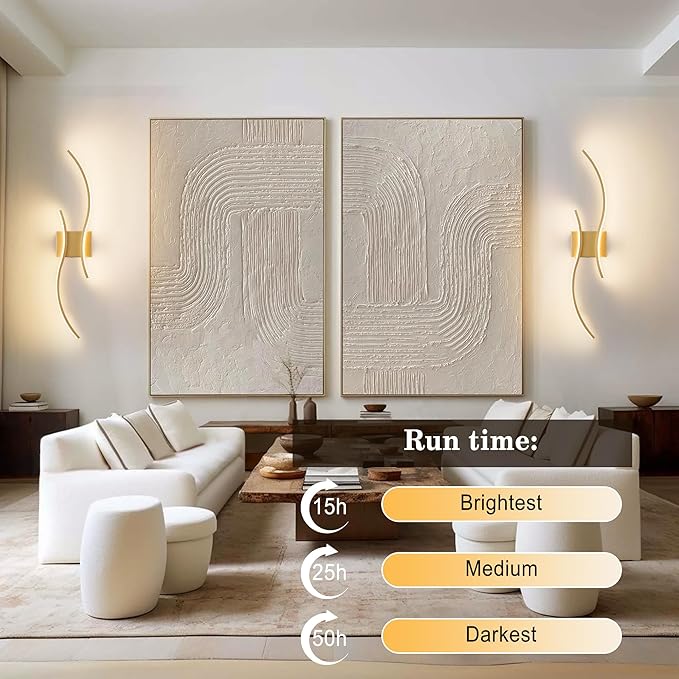 Battery Operated Wall Sconces Set of Two with Remote Control, Stepless Colors 3000K-6000K & Dimming, LED Gold Wireless Wall Light for Living Room, Hallway, Bedroom, 31.5 Inch (2 Pack)