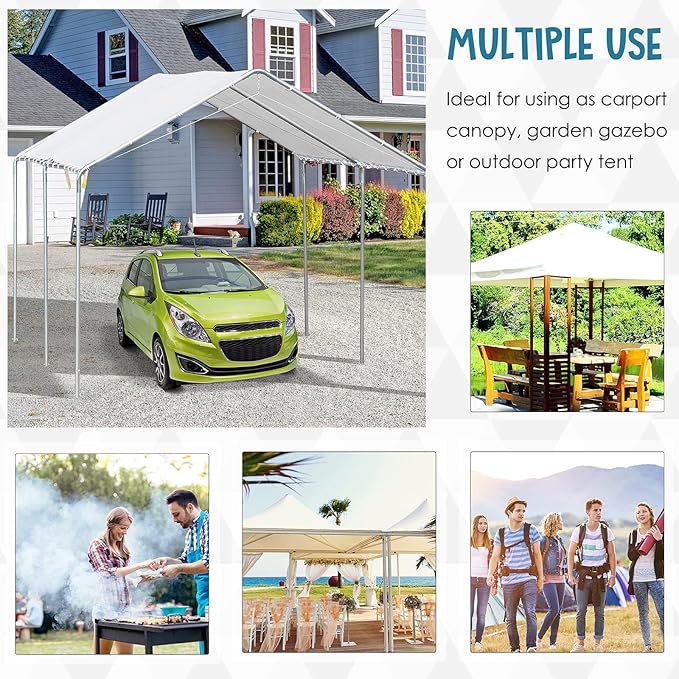 Outsunny 10'x20' Carport Heavy Duty Galvanized Car Canopy with Included Anchor Kit, 3 Reinforced Steel Cables, White