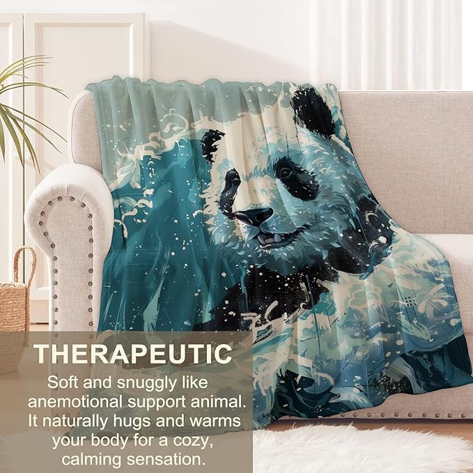 Panda Blanket for Boys Girls Teen, Flannel Ocean Waves Throw for Sofa Couch Bed, Soft Warm Cozy Decor Gift 40" x 50"