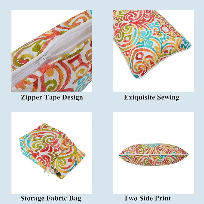 FUNHOME Outdoor Indoor Lumbar Pillow Covers ONLY, Water-Repellent Fade-Resistant Patio Lumbar Cases 12” x 20”, Throw Pillowcase Shell for Garden Furniture Use -Corinthian Dapple