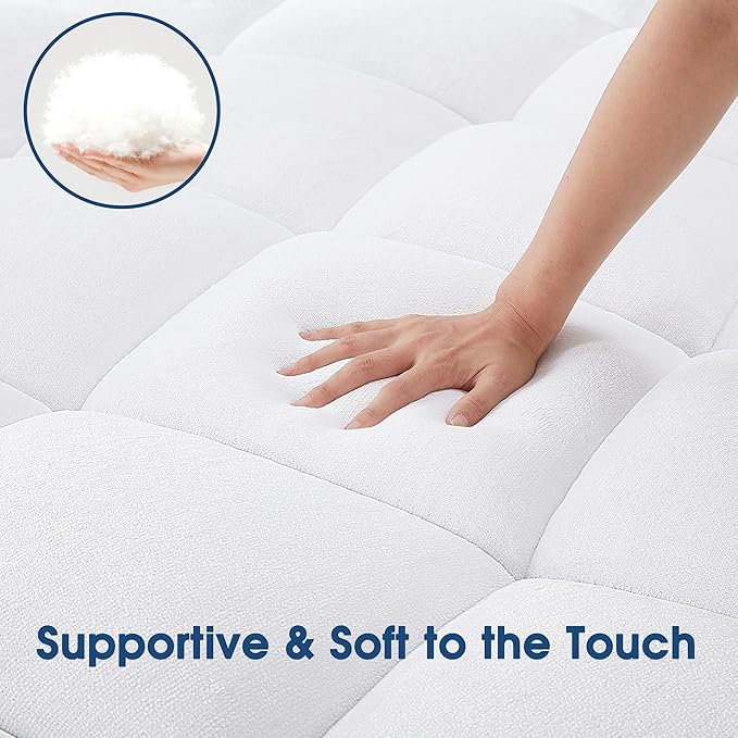 Mattress Topper Pillow Top Extra Thick Flannel Mattress Pad Cover for Back Pain Bed Soft Fluffy Down Alternative with 8-21" Deep Pocket White