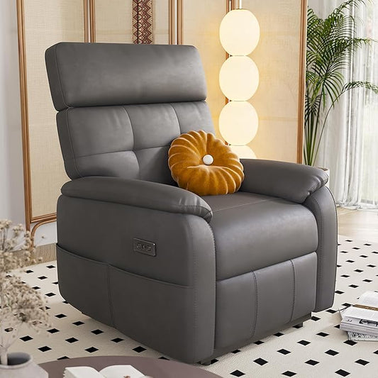 Claiks Zero Gravity Recliner Chair, Adjustable Electric Reclining Sofa Lounge, Oversized Reclining Chair for Adults with USB&Type-C Ports, Side Pocket, for Living Room, Tech Cloth Fabric, Dark Grey