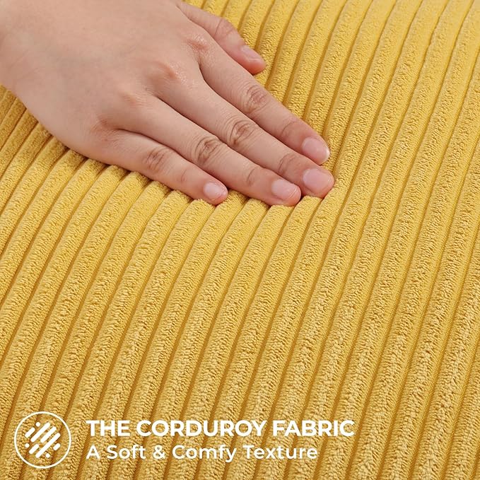 Mecatny Corduroy Decorative Throw Pillow Covers 24x24 Set of 2 for Sofa Living Room, Soft Neutral Boho Couch Pillow Covers for Home Decor, Mustard Yellow