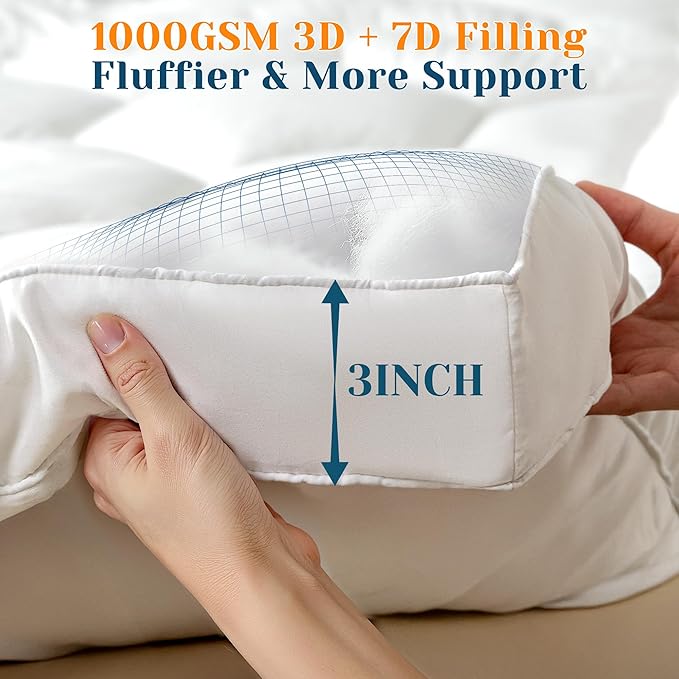 EnHomee Twin XL Mattress Topper 3Inch Fluffy Extra Thick Soft Mattress Topper with 1000GSM Overfilled, Relief Back Pain, Breathable & Skin-Friendly, 8-21 in Deep Elastic Pocket