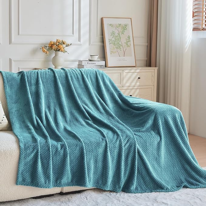 NEWCOSPLAY Super Soft Throw Blanket Dark Blue Premium Silky Flannel Fleece Leaves Pattern Lightweight Bed Blanket All Season Use (Dark Blue, Throw(50"x60"))