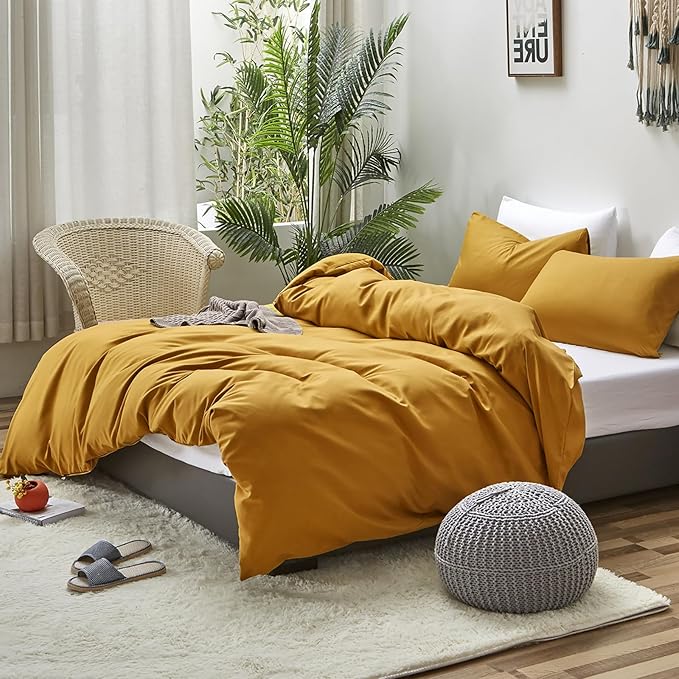 Luxlovery Mustard Yellow Comforter Set Queen Bedding Ginger Yellow Quilts Blanket Comfy Lightweight Cozy Solid Color Comforter Set for Women Men