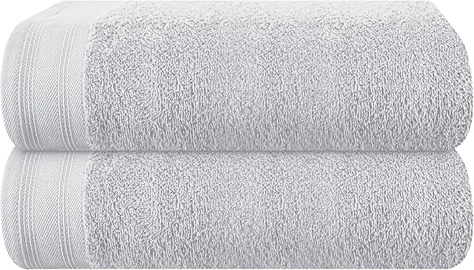 Cotton 2 Pack Oversized Bath Towel Set 28x55 inches, Large Bath Towels, Ultra Absorbant Compact Quickdry & Lightweight Towel, Ideal for Gym Travel Camp Pool - Light Grey