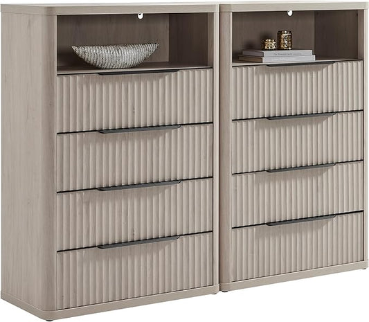 SICOTAS Dresser for Bedroom - Tall Dressers & Chests of Drawers with 4 Drawers Large Modern Dresser for Closet Fluted Wide TV Stand Clothes Closet Storage for Bedroom Hallway Entryway, White Alder