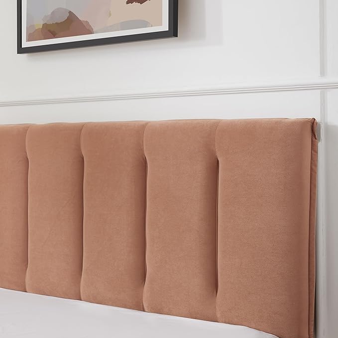 VECELO Queen Bed Frame with Upholstered Headboard, Heavy-Duty Platform Bedframe with Strong Wooden Slats Support, No Boxing Spring Needed, Coffee