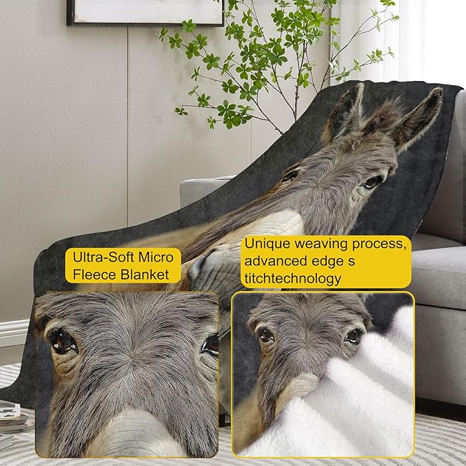 Donkey Flannel Blanket, Donkey Gifts, Animal-Themed Blanket for Women, Soft Lightweight Throw Blankets for Bed Home Travel Decor 40" x 50"