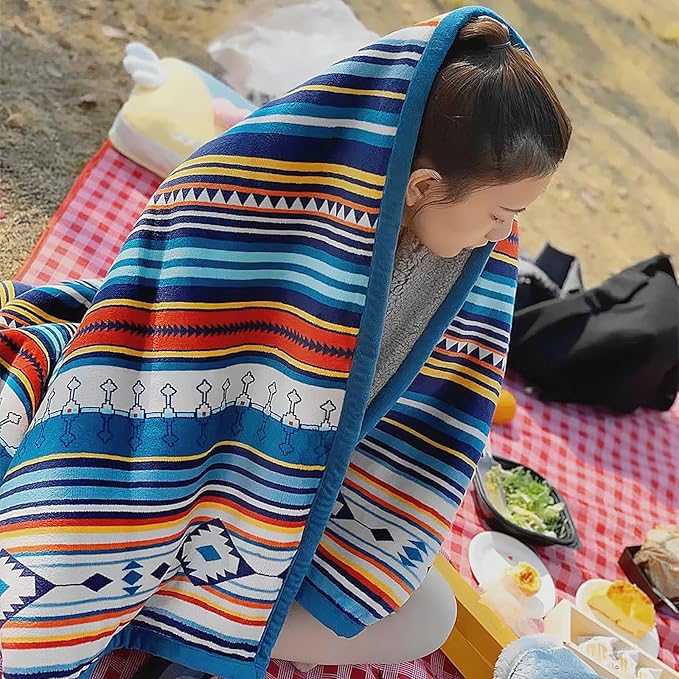 UKELER Boho Sherpa Throw 60'' x 50''- Bohemian Soft Plush Flannel Throw Blankets for Bed/Couch/Sofa/Office/Camping