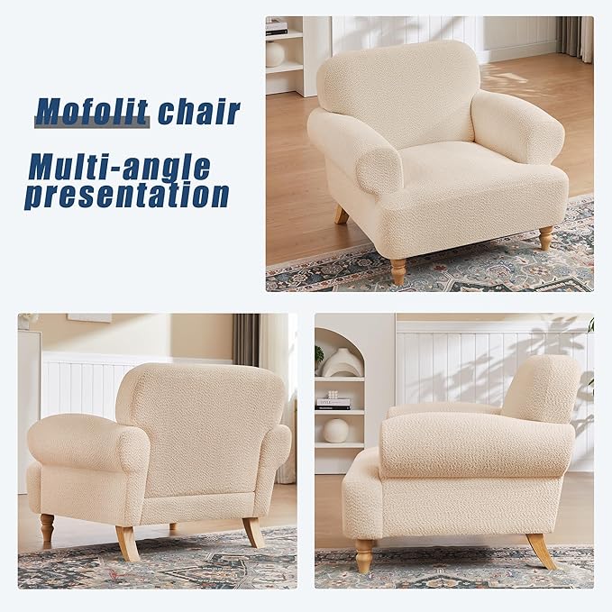 41.75" Oversized Modern Accent Chair w/Chenille Fabric,Wide& Round Arm, Single Sofa Chair for Bedroom,Living Room,Apartment,Study Room (1, Khaki)