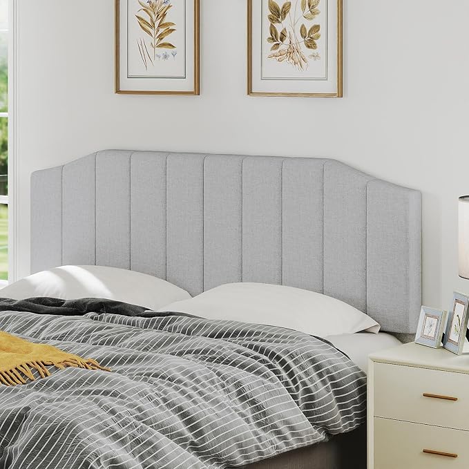 King Size Headboard Only, Linen Upholstered Headboard King/California King Size Wall Mount and Bed Frame Mount, Featuring High-Density Sponge Padding Easy Assembly Comfort Style-Linen Gray