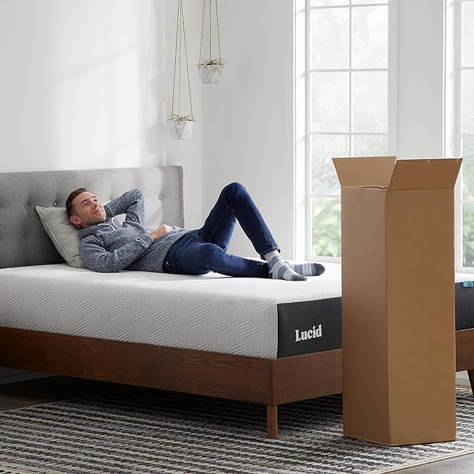 LUCID 12 Inch Memory Foam Mattress - Plush Feel - Memory Foam Infused with Bamboo Charcoal - Gel Infusions - CertiPUR-US Certified - Breathable - Twin XL