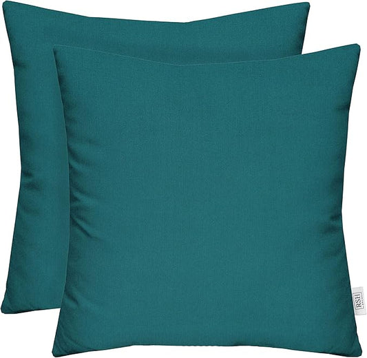 RSH DECOR: Sunbrella Square Throw Pillows Set of 2 | 17" x 17" | Water and Fade-Resistant Performance Fabric | Outdoor Pillow Covers with Down-Alternative Inserts | Spectrum Peacock