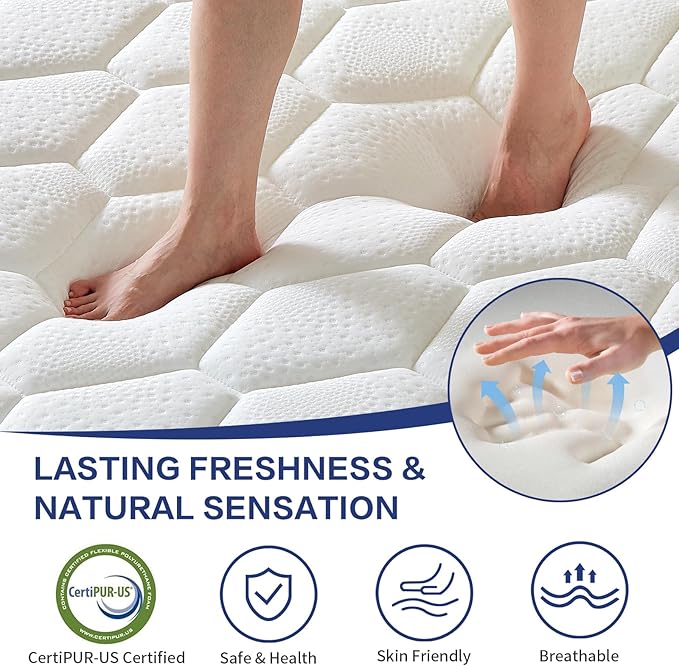 Queen Size Mattresses, 12 Inch Hybrid Mattress in a Box, Memory Foam and Individual Pocket Springs, Soft and Breathable, Fiberglass Free, CertiPUR-US Certified, Cooling Queen Mattresses