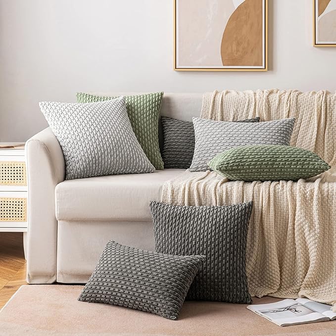 MIULEE Throw Pillow Covers Soft Corduroy Decorative Set of 2 Boho Striped Pillow Covers Pillowcases Farmhouse Home Decor for Couch Bed Sofa Living Room 20x20 Inch Dark Grey