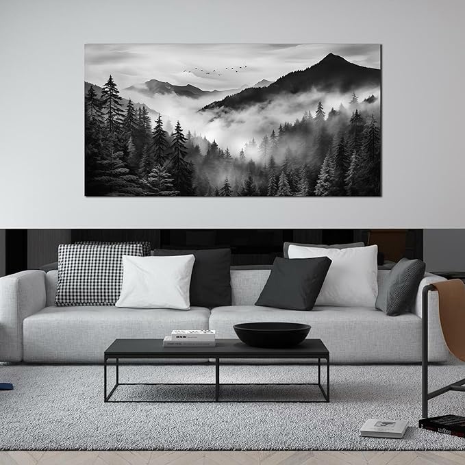 Canvas Wall Art for Living Room Bedroom Decor Wall Painting Large Artwork Modern Decorative Painting Black and White Landscape Picture Theme with Frame Ready to Hang Canvas Decor Size 30x60