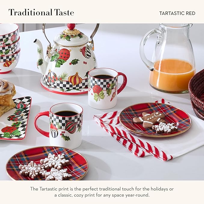 MACKENZIE-CHILDS Enamel Dinner Plate, Decorative Dinnerware Plate, 10 Inches, Tartastic