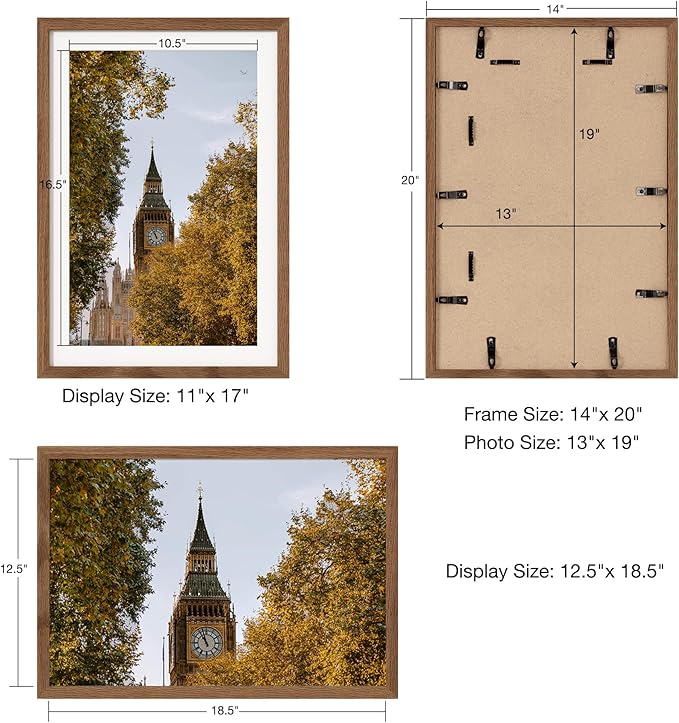 Axeman 13x19 Poster Frame | Solid Oak Wood 13x19 Picture Frame With Mat for 11x17 | 13''x19'' Wood Frame | Tempered Glass and Hanging Hardware Included Home Wall Decor Hanging Frame | Walnut